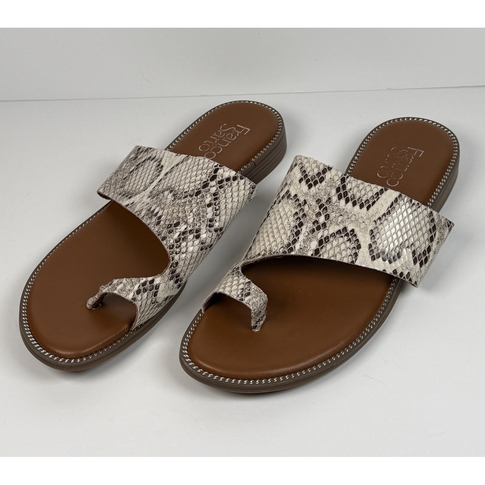 Franco Sarto Gem Snakeskin Flat Slide Toe Loop Sandal Shoe Women 9.5M READ